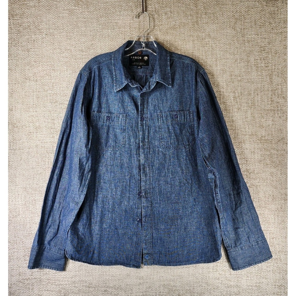 Arbor Midweight Blue Denim Shirt Mens Medium‎ 100% Cotton Button Long Sleeve